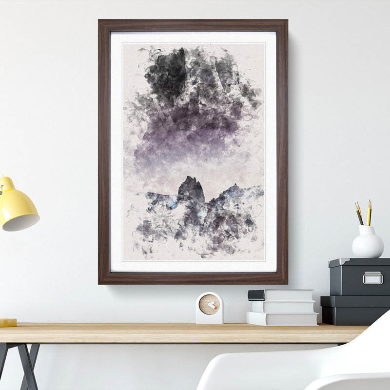 Dusky Mountains Watercolour - Picture Frame Graphic Art, Walnut Framed, 33cm H x 24cm W x 2cm D