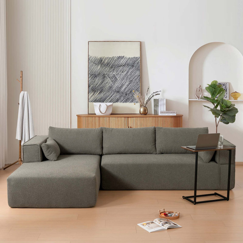 Canapé modulaire en L avec table d'appoint, Vert grisâtre
