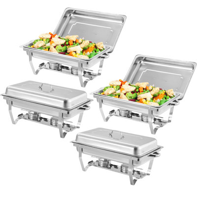 Paquet de 4 récipients chauffants pour buffet, 8 litres, acier inoxydable, avec couvercle, rectangulaire, argent