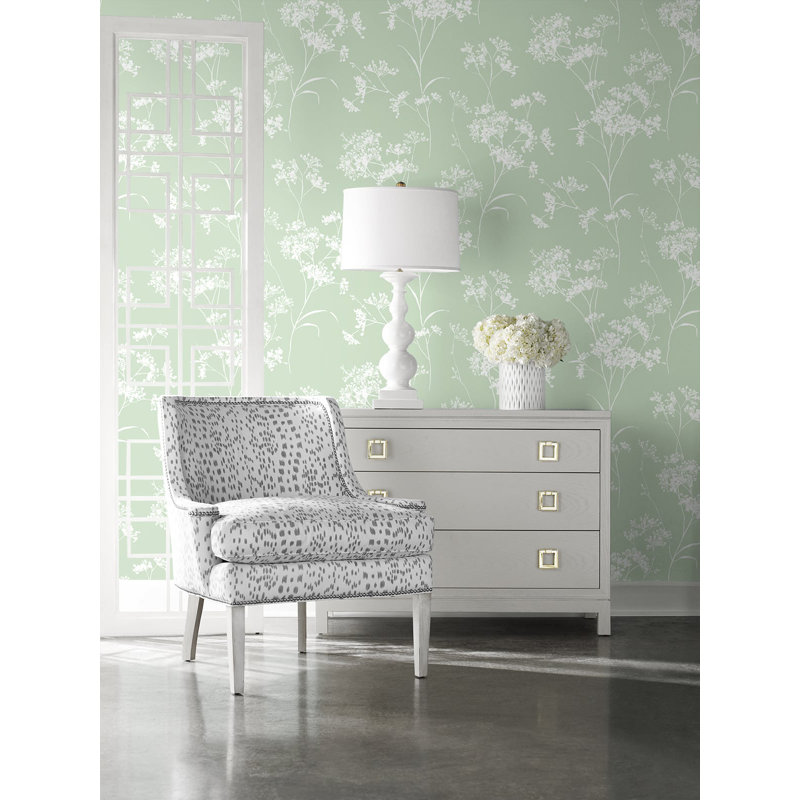 Luxe Haven Floral Mist 9' L x 20.5" W Peel and Stick Wallpaper Roll, Seacrest Green
