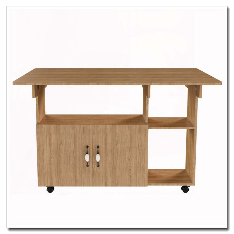 Folding Table With Storage Shelves And Wheels, 47 Inch Foldable Dining Table For Small Spaces, Compact Desk For Kitchen