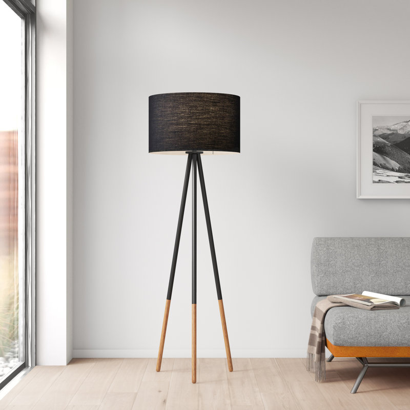 Lampe trépied 60,25 po Skyler, Noir mat / brun clair