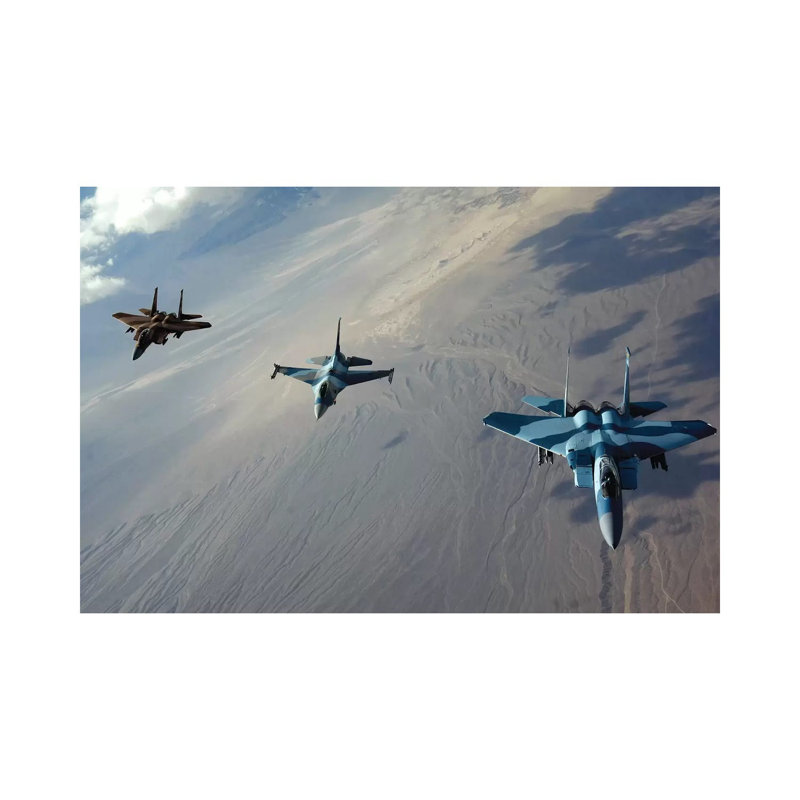 F-15 Eagles And A F-16 Fighting Falcon Fly In Formation - Wrapped Canvas Print, 101.6 cm H x 66.04 cm W x 1.91 cm D