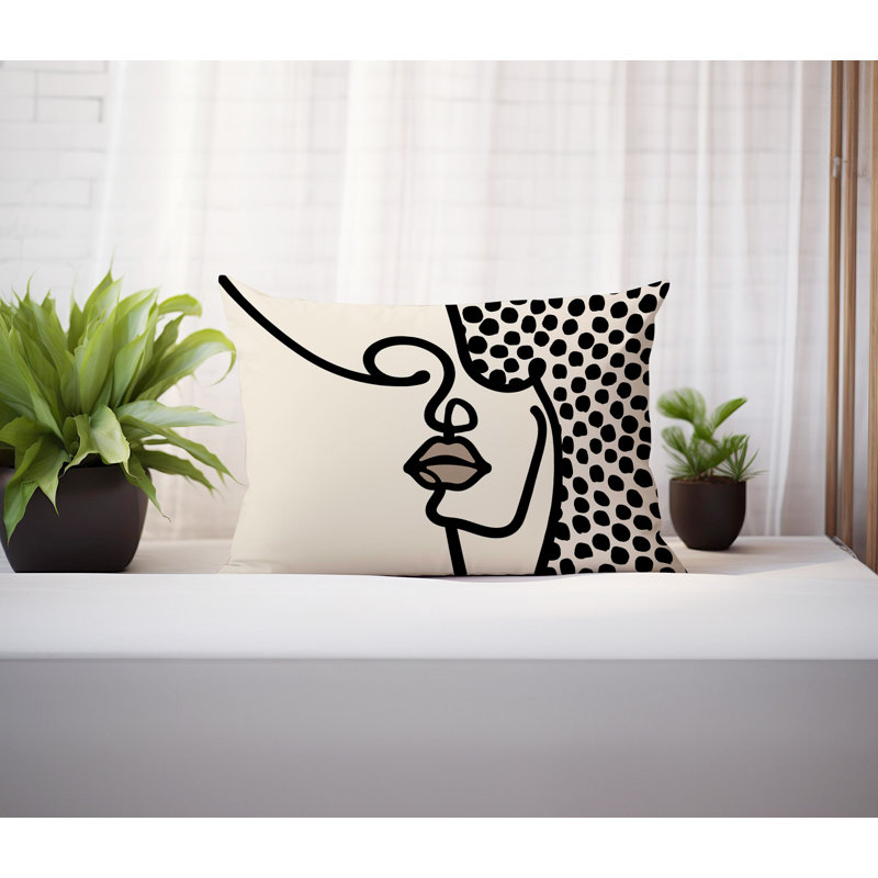 Coussin lombaire réversible intérieur / extérieur Jai Abstract, H 14 po x l 20 po, Blanc cassé / blanc