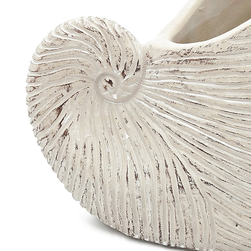 8.5X5.5X6.3 Inches Sand Cement Shell Planter With Textured Beige Surface, Great For Displays Finish And Planter, Complements Modern Home Decor
