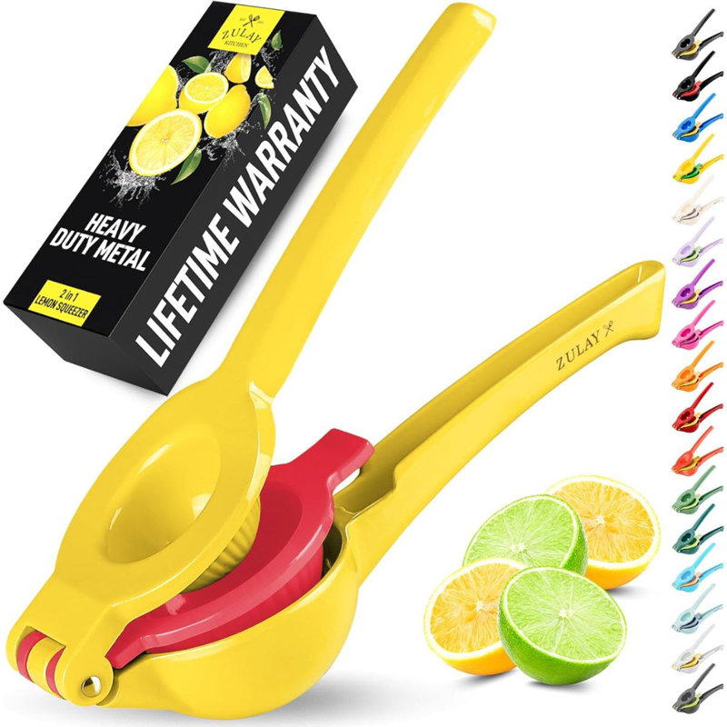 Zulay Kitchen 2-in-1 Manual Lemon Squeezer Manual Juicer Citrus Press, Red/Yellow