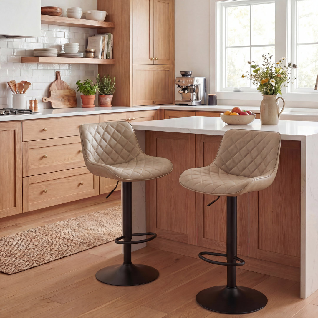 Zager Swivel Adjustable Height Bar Stool Leather Barstools Upholstered Counter Stools Round Base Hokku Designs Seat Color/ Frame 