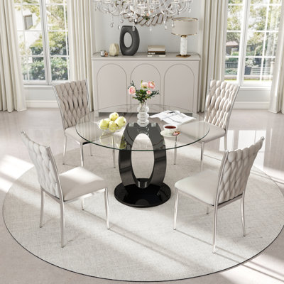 Ensemble de table de salle à manger haute brillance ronde en verre trempé
