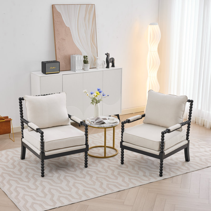 Accent Chair With Turned Wood And Solid Frame, Beige