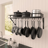 Kitchen Wall Mount Pot Holder 30 Inch Pot Rack with 12 Hooks Metal Rectangle
