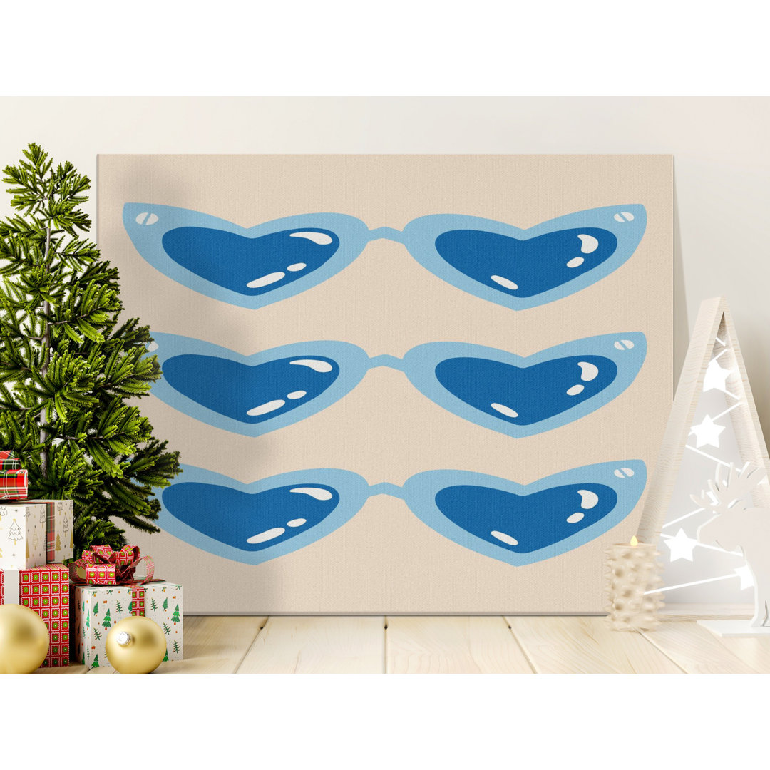 Y2K Blue Heart Sunglasses Canvas Print Wall Art Aesthetic Decor