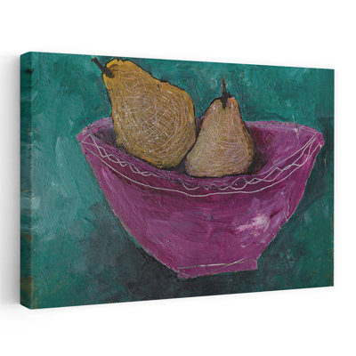 Poires dans un bol de magenta abstrait coloré, impression d'art moderne sur fruits