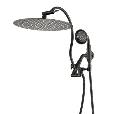 Système de douche à pluie et à main 12 pouces en bronze huilé avec bras d'extension incurvé réglable à 360 °