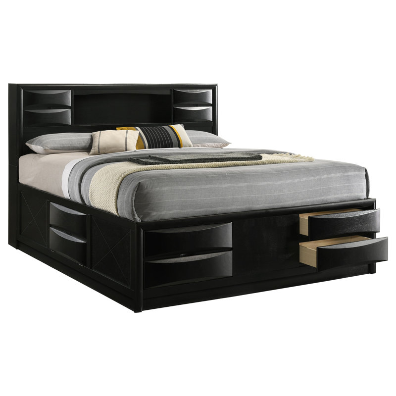 Kim Wood California King Storage Bookcase Bed Black, California King