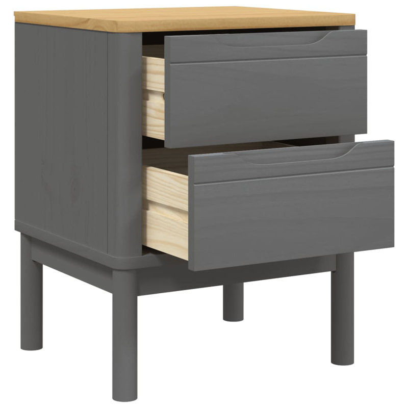 Ebern Designs Bedside Cabinet FLORO Wax 17.7"X15.4"X22.4" Solid Wood Pine, Gray/Brown