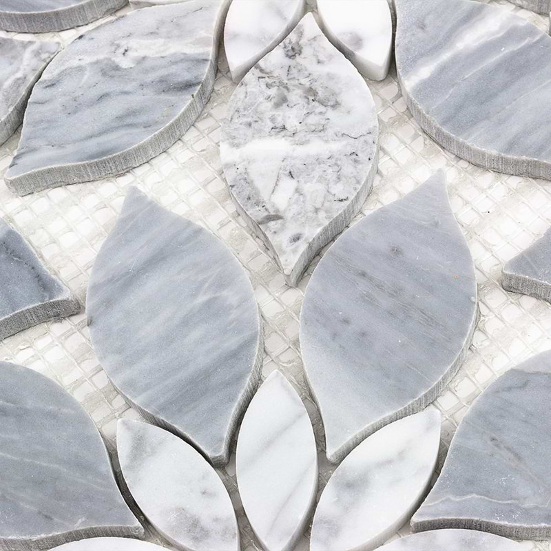 Thistle 12.4" X 14.13" Marble Waterjet Mosaic Tile (1.21 Sq. Ft. / Sheet), Gray Note