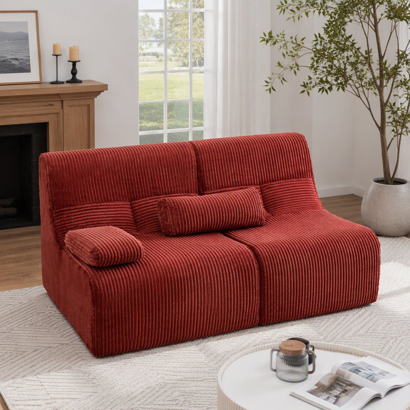 Canapé modulaire moderne 63,7 po, Velours côtelé rouge