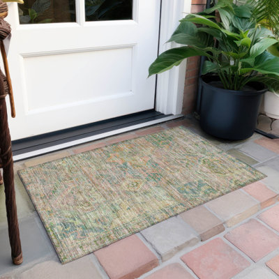 Machine Washable Indoor/Outdoor Cinead ACN1664 Green Rug