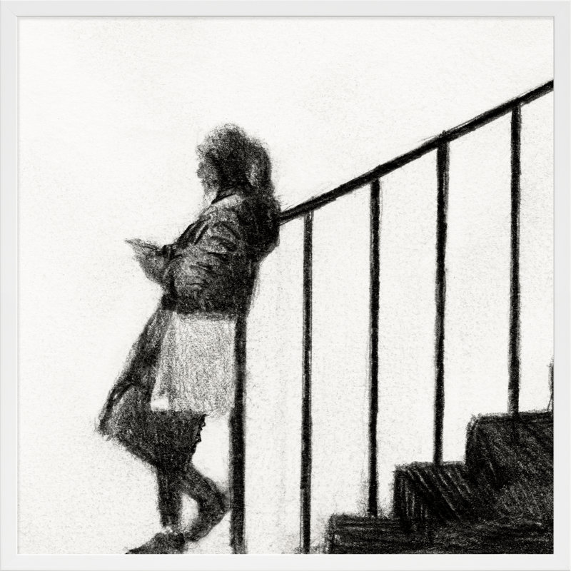 Waiting By Simon Schneiderman - Framed Wall Art, 16" H x 16" W x 1.25" D, White Wood