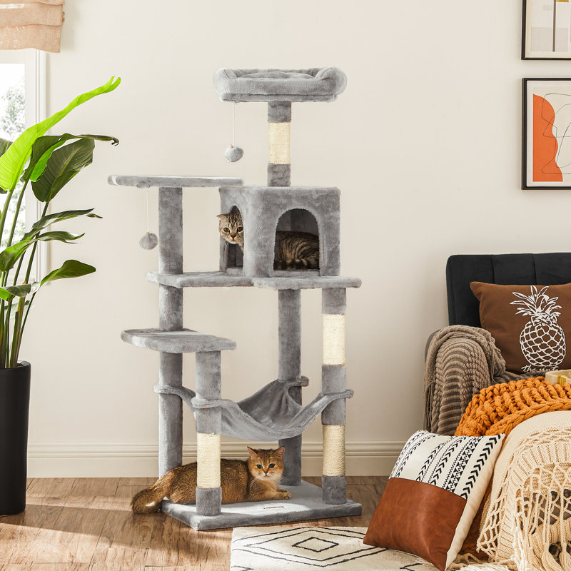 143cm H Cat Tree, Light Grey, 143cm H x 55cm W x 45cm D