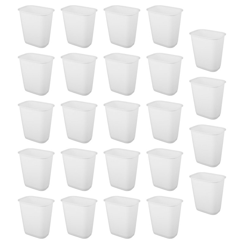 Sterilite Rectangular Wastebasket 9 Gallon Open Top Trash Bin, 24 Pack, White