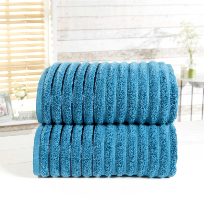 Asata 100% Cotton Ribbed Bath Towels - Set of 2, Teal