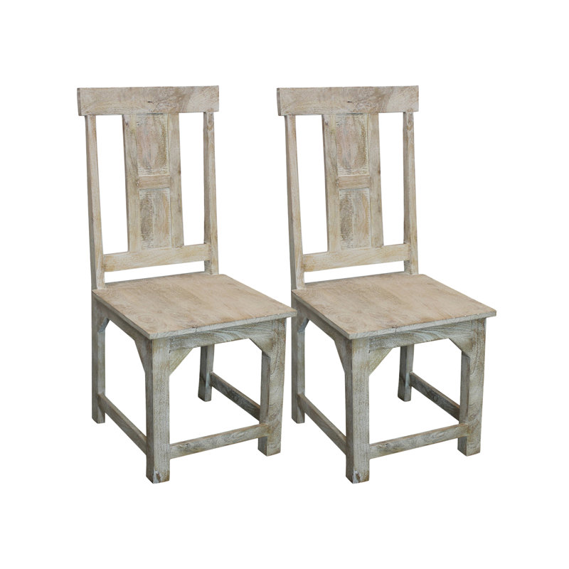 Chaise d'appoint à dossier en lattes de bois massif Cressey blanc délavé