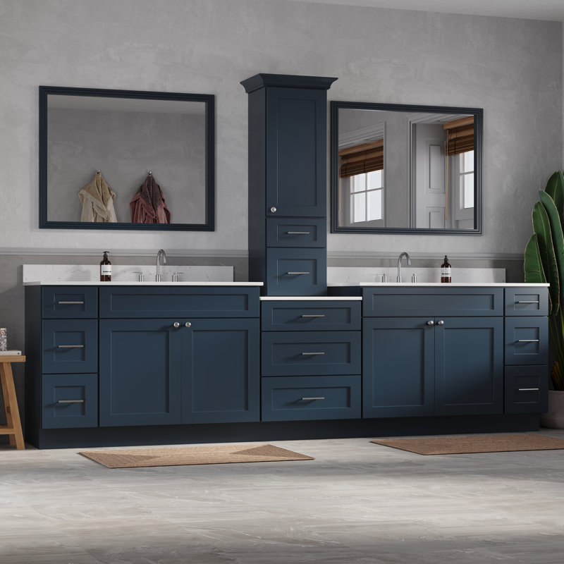 Meuble-lavabo double 120 po avec comptoir en bois massif Carrara, Bleu