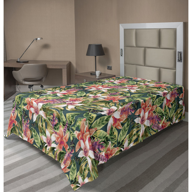 Drap plat Ambesonne, Dark Coral Green Floral, Drap plat pour lit simple TG