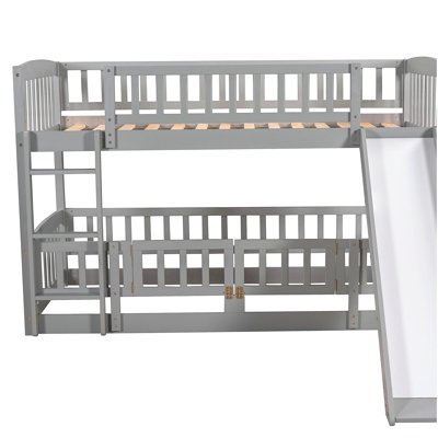 Lit superposé avec glissade, lit double à double couche, avec rampe et échelle, pour enfants et adolescents, gris