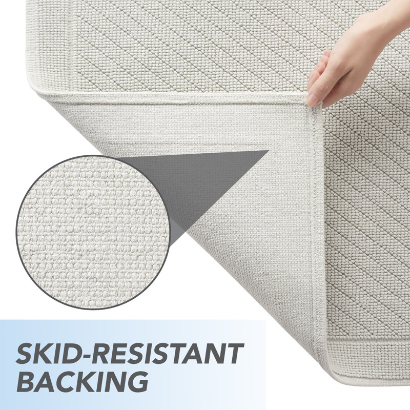 Host and Home Modern Double Weave Textured Cotton Bath Rug with Non Slip Backing, Single - 17" L x 24" W, Gray
