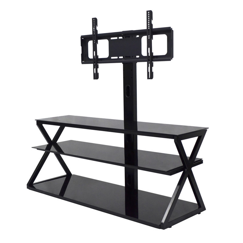 Support de plancher pivotant noir avec tablettes Torbin, peut supporter jusqu'à 110 lb, Noir