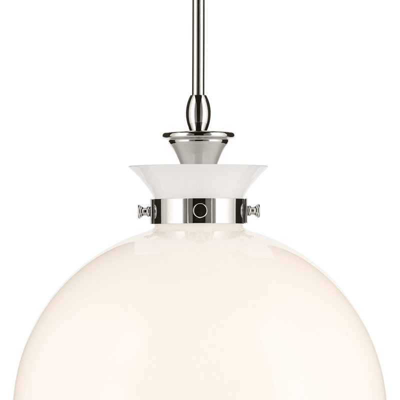 1 Light Pendant with Clear Glass, Polished Nickel, Antique Cased Opal, 19.5" H x 15" W