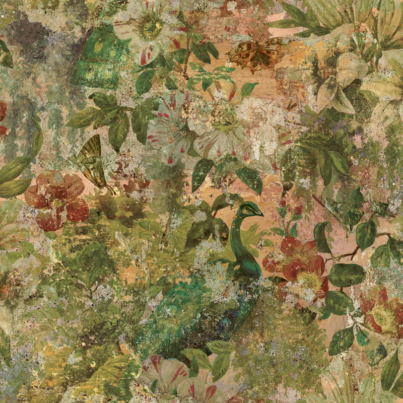 Vintage Floral Peacock Multicoloured Non-Pasted Wallpaper (Covers 56 sq. ft.)