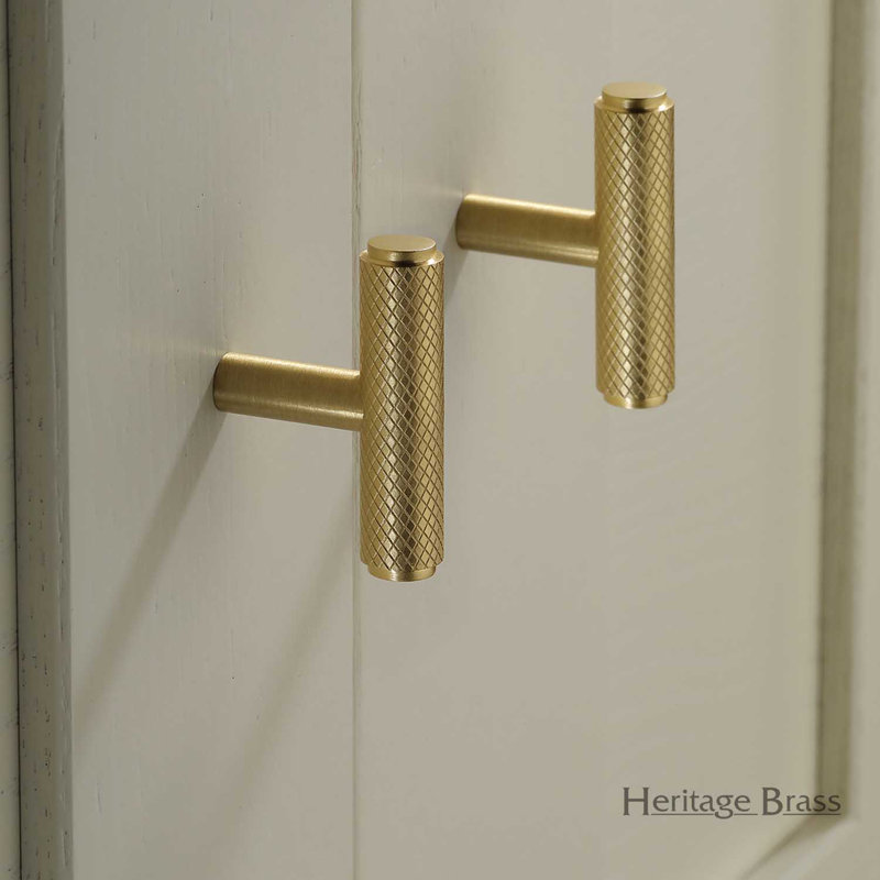 Heritage Brass Cabinet Knob Knurled T-Bar Design 45mm