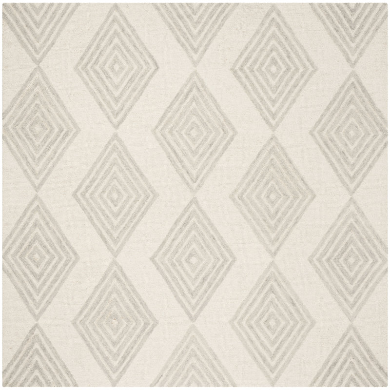 Debron Hand Tufted Wool Geometric Rug, Square 6'