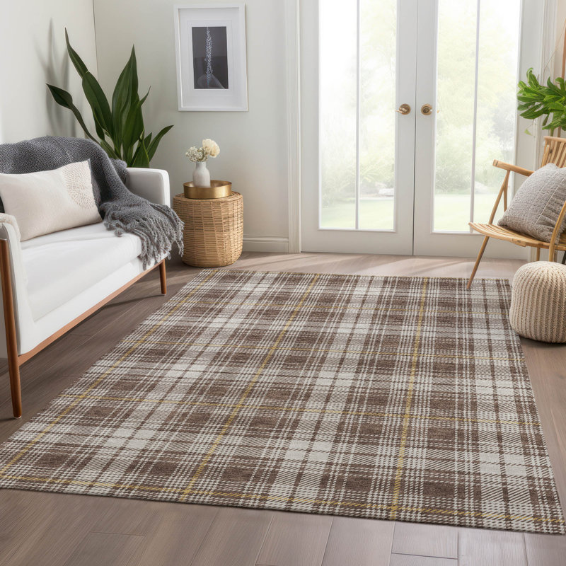 Premium Machine Washable Natoma AMF993 Plaid Rug, Rectangle 8 pi x 10 pi