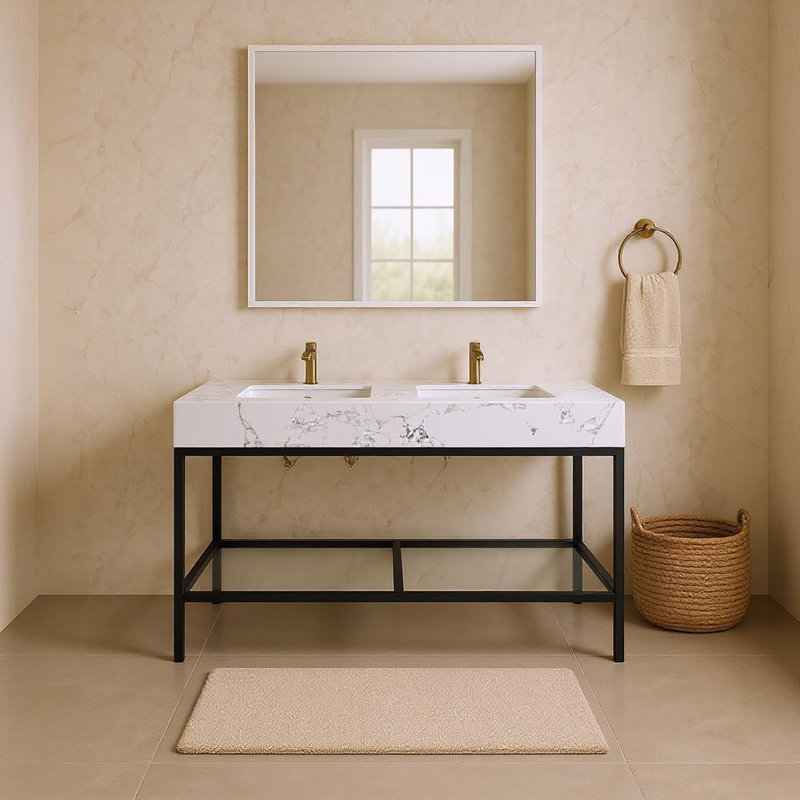 Meuble-lavabo de 60 po Marmo, Blanc, Noir mat