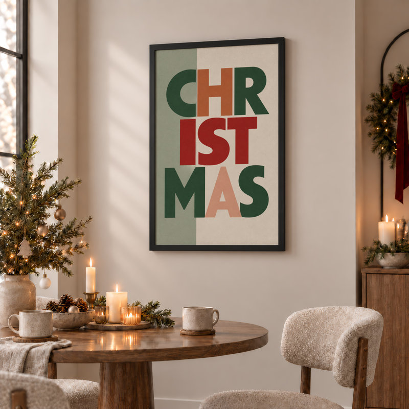 Art textuel sur toile de Noël vert rouge et pêche, H 36 po x l 24 po