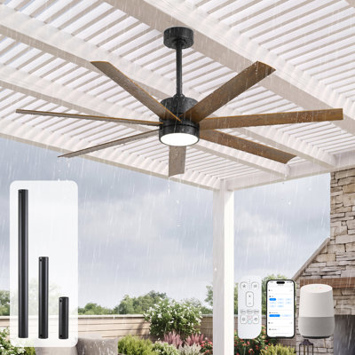 Ventilateur de plafond extérieur 56 po étanche avec éclairage, pales en ABS avec revêtement UV résistant aux intempéries, télécommande intelligente via application Alexa, ventilateur silencieux de style ferme à courant continu de 7793 CFM pour gazebo extérieur