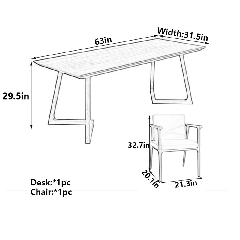 Modern Minimalist Solid Wood Desk, 29.5" H x 63" W x 31.5" D