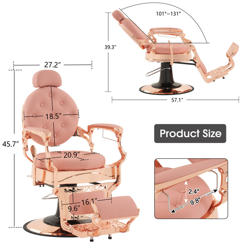 Fauteuil de coiffeur inclinable en métal robuste, Similicuir rose, Rose