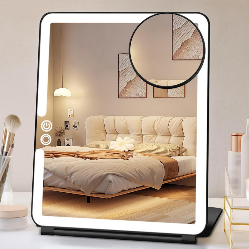 Rechargeable Lighted Magnifying Travel Makeup Mirror, Black