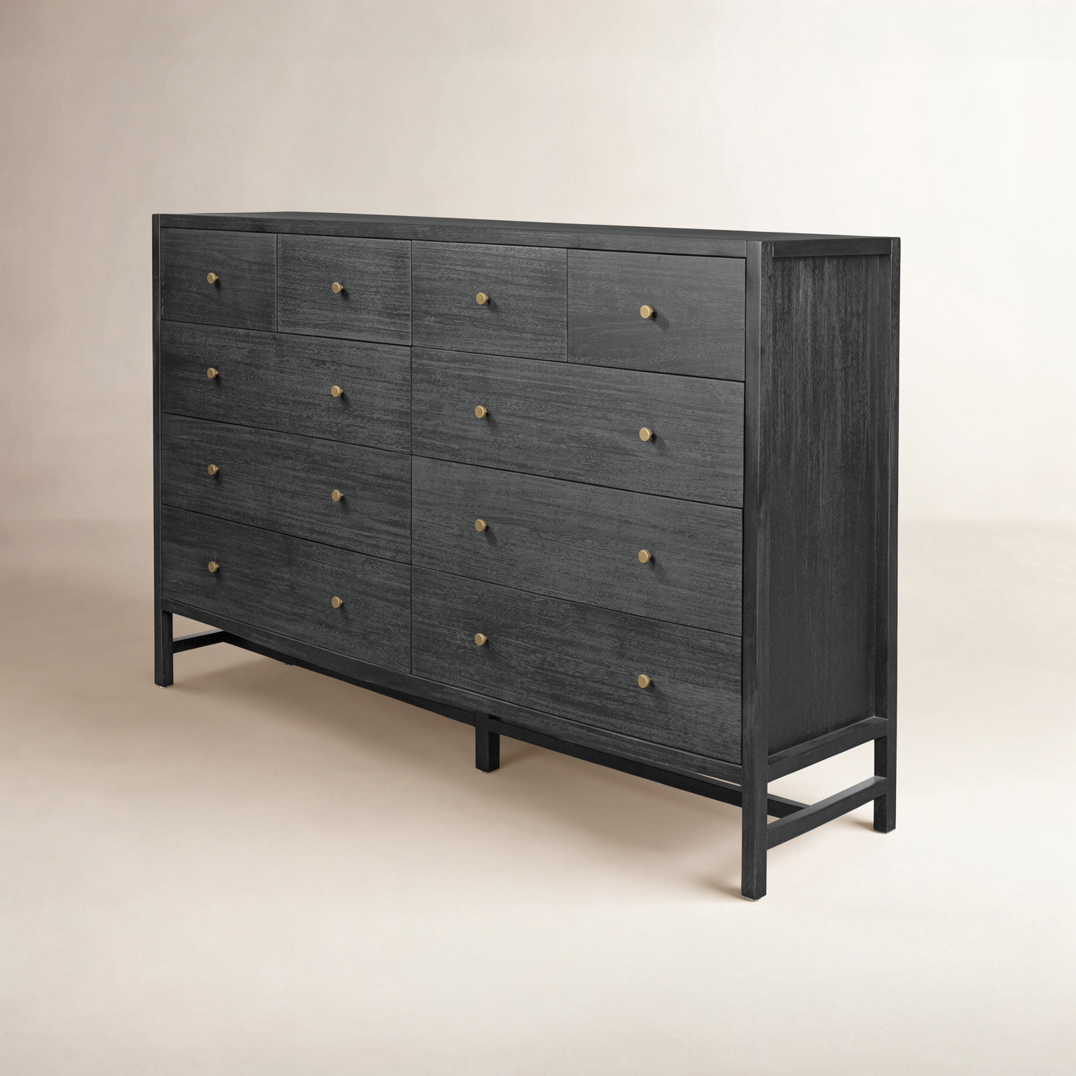 Soline 10 Drawer 72" W Double Dresser, Brushed Black Acacia Solid