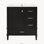 Meuble-lavabo noir de 76 cm (30 pouces) avec 1 porte et 3 tiroirs à fermeture amortie, structure en bois massif-656547903