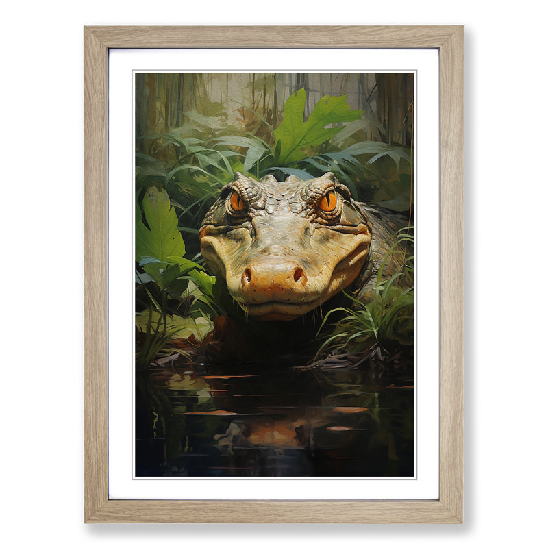 Alligator Contemporary - Framed Print, 64cm H x 46cm W x 2cm D, Oak