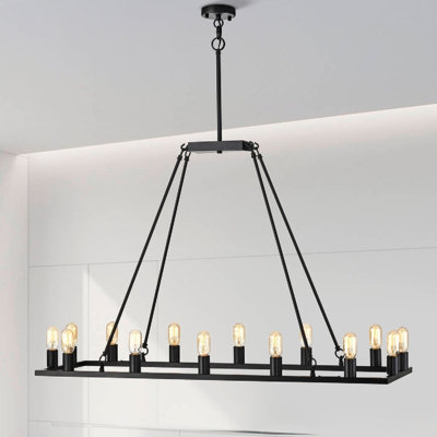 Lustre rectangulaire pour îlot de cuisine à 14 lumières Anjana