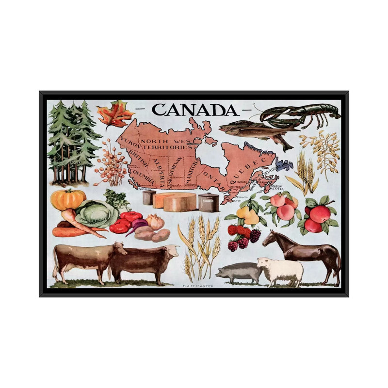 Publicité rétro sur toile Canada, H 18 po x l 26 po x P 1,5 po, Toile encadrée noire, Pas de tapis