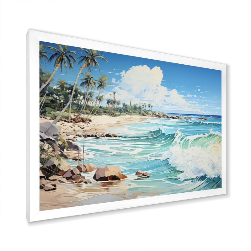 " Blue Tropical Serenity II ", 34" H x 44" W x 1.5" D, White Single Picture Framed
