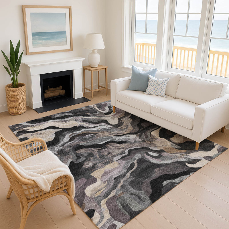 Premium Machine Washable Mayfield AMF2162 modern Rug, Granite, Rectangle 2'6" x 3'10"